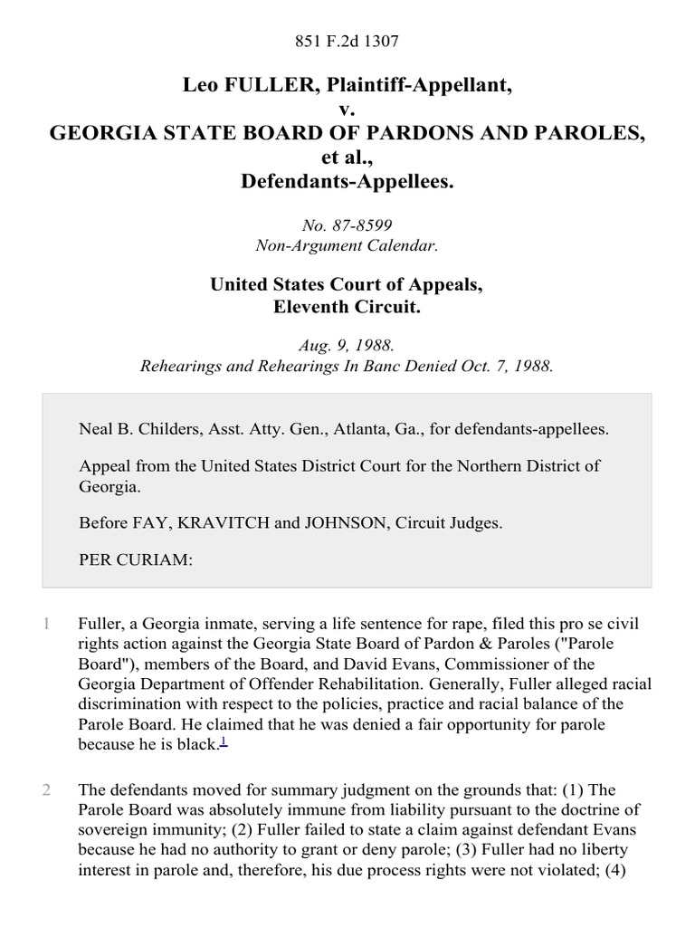 Leo Fuller v. State Board of Pardons and Paroles, 851 F.2d 1307