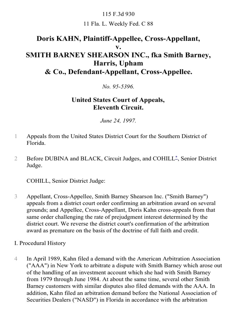 Kahn v. Smith Barney Shearson, Inc., 115 F.3d 930, 11th Cir. (1997