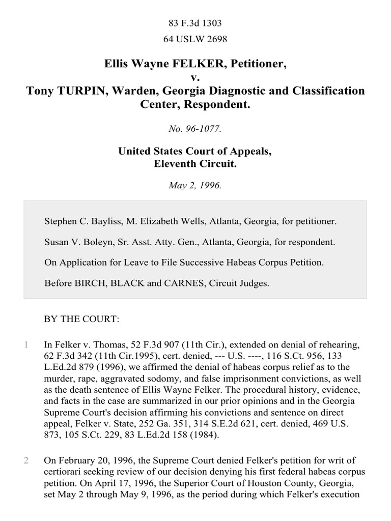 Ellis Wayne Felker v. Tony Turpin, Warden, Georgia Diagnostic and
