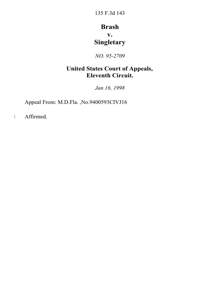 Brash v. Singletary, 135 F.3d 143, 11th Cir. (1998) PDF