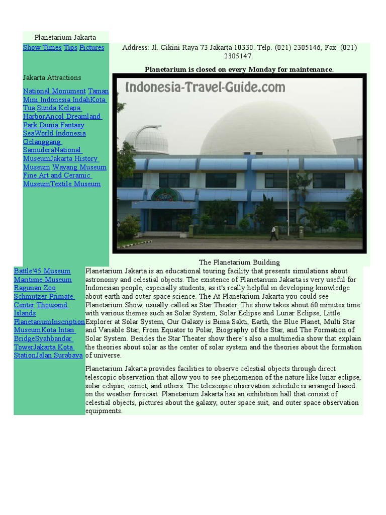 Ingin ke Planetarium Jakarta? Cek Jadwal Terbaru, Jam Buka, dan Kuota Tiket!