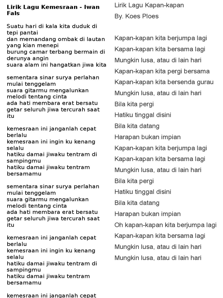 Lirik Lagu Kemesraan