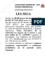 Comunicado Ley Seca