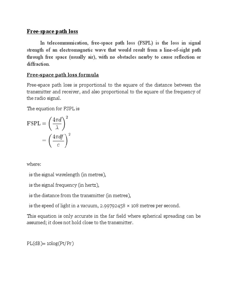 FreeSpace Path Loss Formula PDF