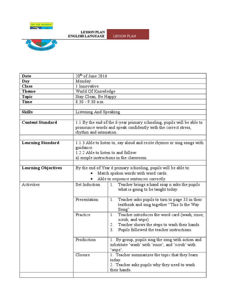 Stay Clean, Be Happy Lesson Plan | PDF | Language Arts & Discipline