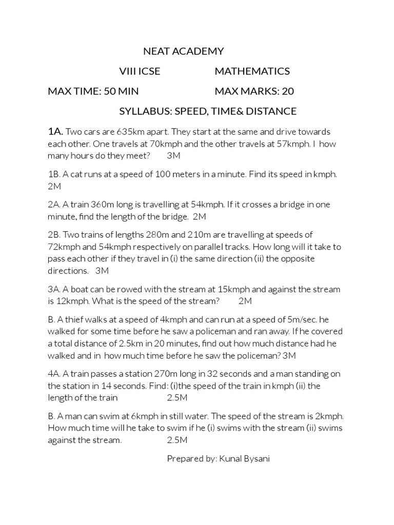 Neat Academy Viii Icse Mathematics Max Time 50 Min Max Marks 20