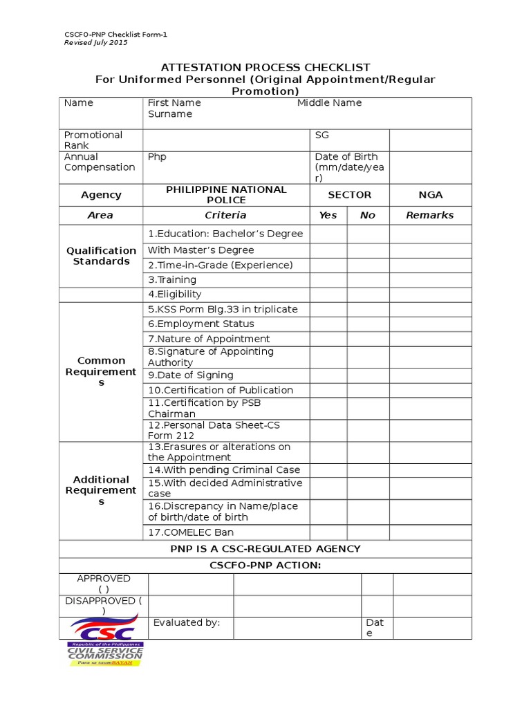 Csc Checklist | Vocational Education | Qualifications