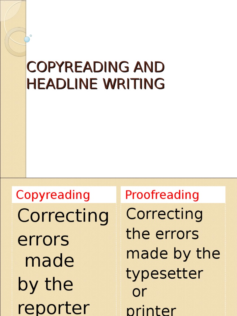 Copyreading and Headline Writing PDF Proofreading Punctuation