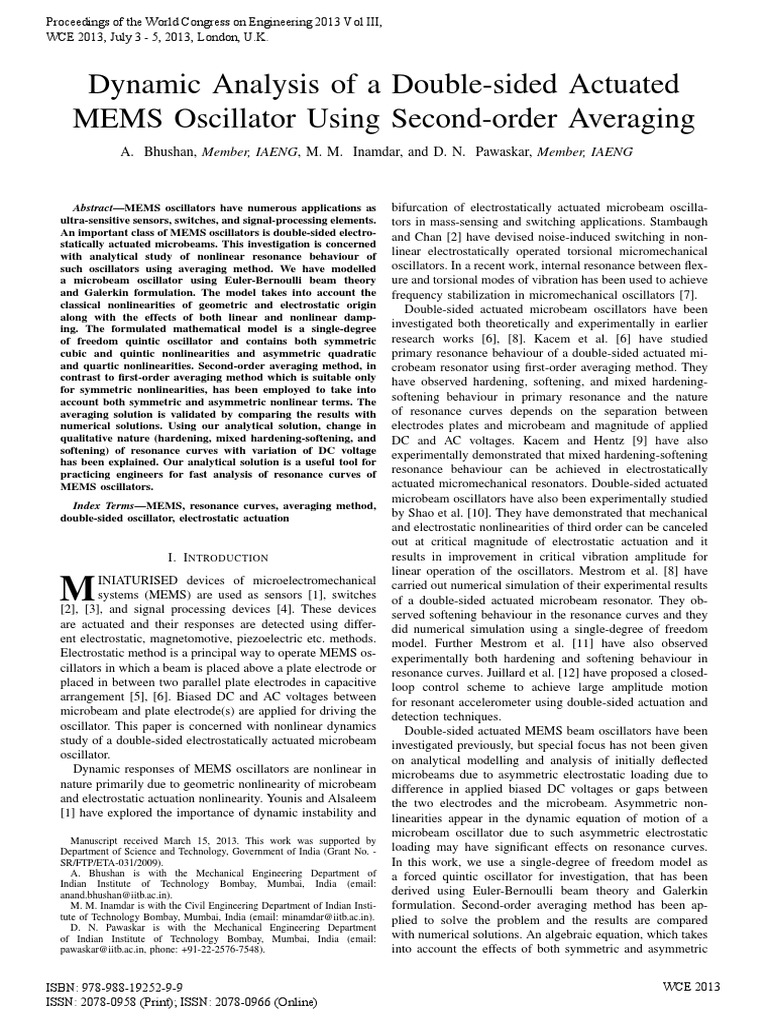 Nonlinear Dynamics of MEMS Oscillators | PDF | Electronic Oscillator ...