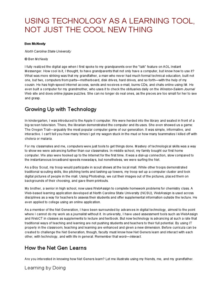 Technology as a Learning Tool | PDF | Educational Technology | Distance ...