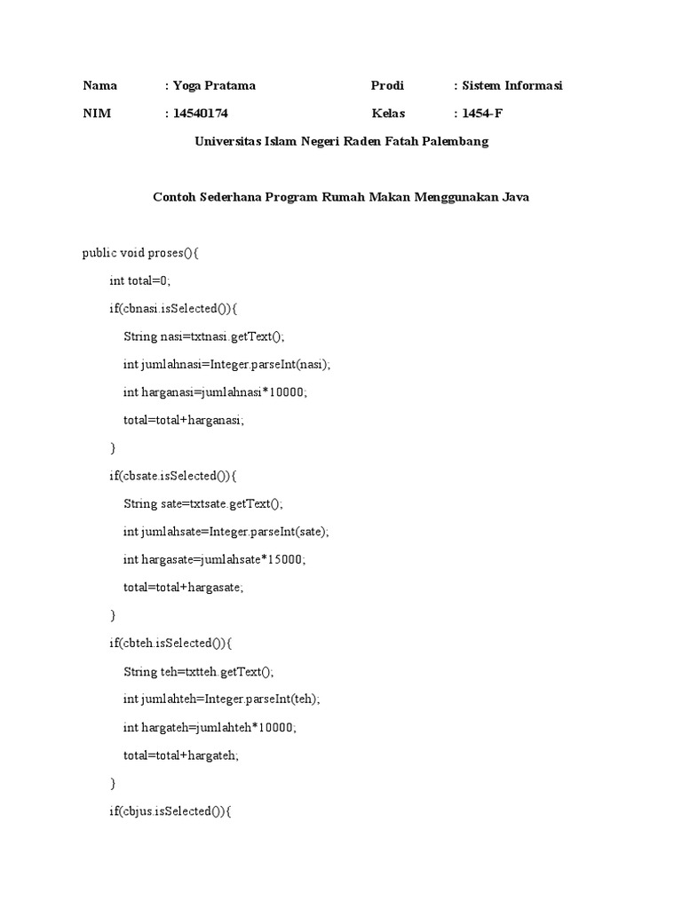 Program Rumah Makan Sederhana Java | PDF | Metode & Bahan Ajar ...