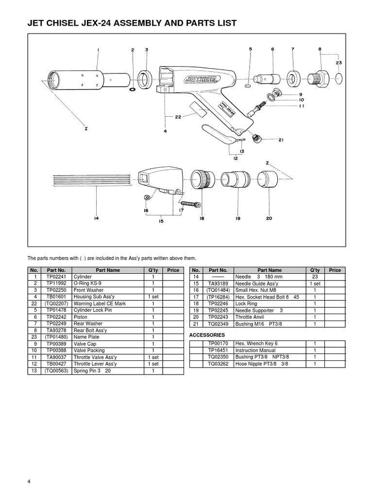 Jet Chisel Jex24 Assembly and Parts List PDF