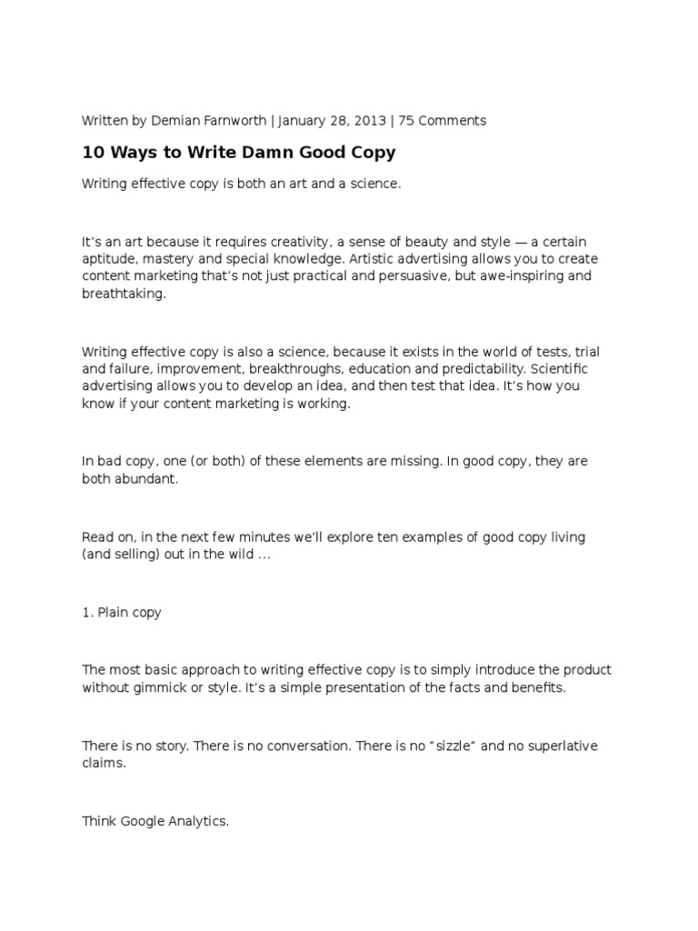 10 Effective Copywriting Techniques | PDF | Marketing | Advertising