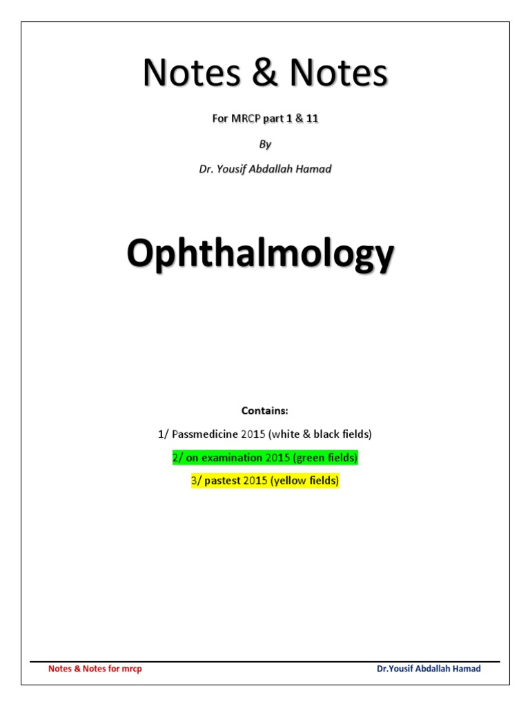 Ophthalmology Notes for MRCP Candidates | PDF | Glaucoma | Cornea