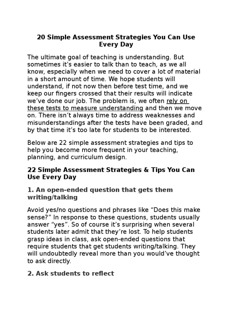 22 Daily Assessment Strategies for Teachers | PDF | Understanding ...