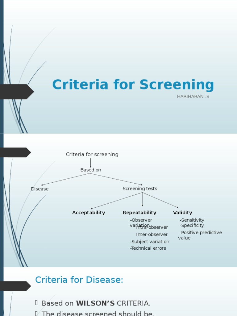 Screening Criteria for Disease Detection | PDF | Sensitivity And ...