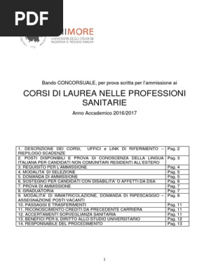 Bando Professioni Sanitarie 201617 Delluniversità Degli