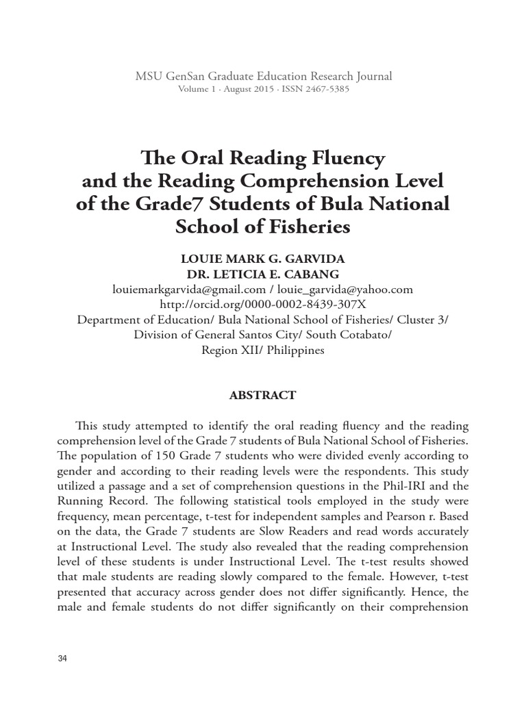 The Oral Reading Fluency PDF PDF Reading Comprehension Reading