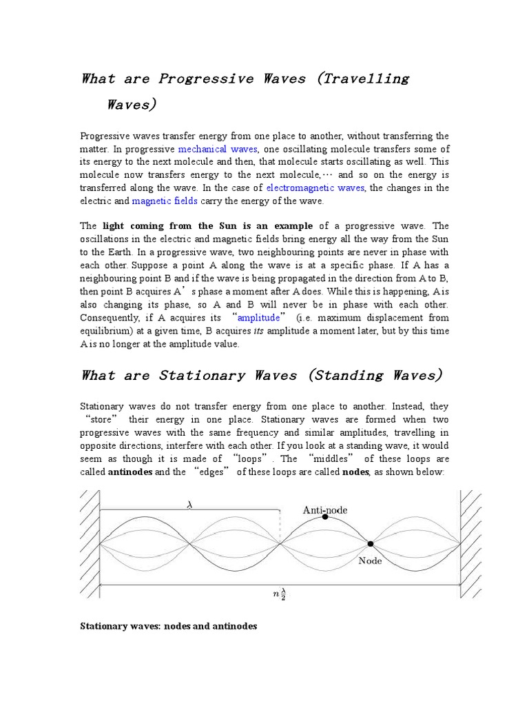 Progressive vs Stationary Waves | PDF | Science & Mathematics
