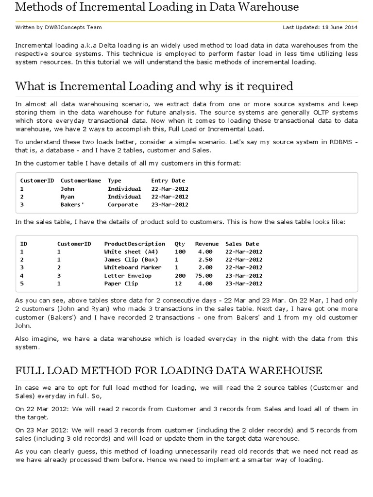 Methods of Incremental Loading in Data Warehouse | PDF | Data Warehouse ...