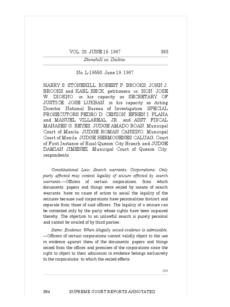 Stonehill vs diokno pdf search and seizure fourth amendment to