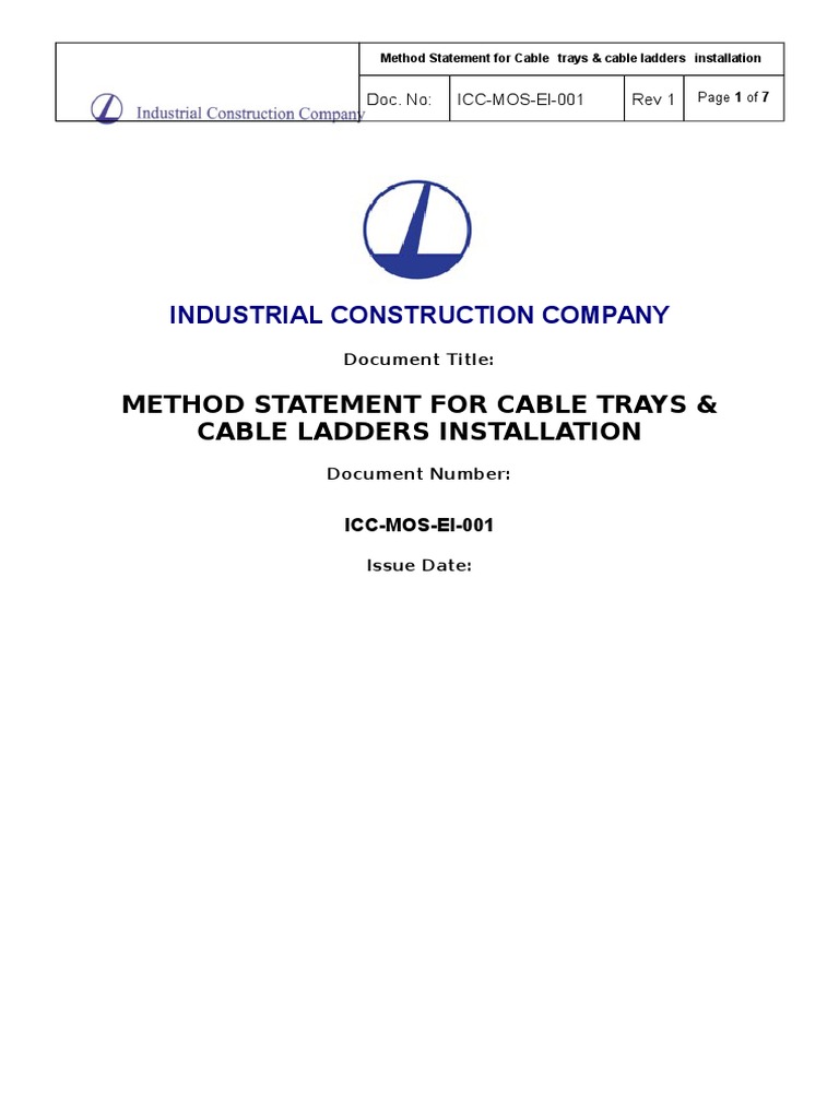 Method Statement for Cable Trays & Cable Ladders Installation Safety