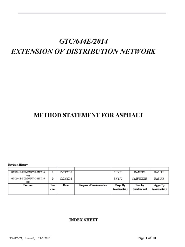 Asphalt Road Construction Method Statement | PDF | Quality Assurance | Road