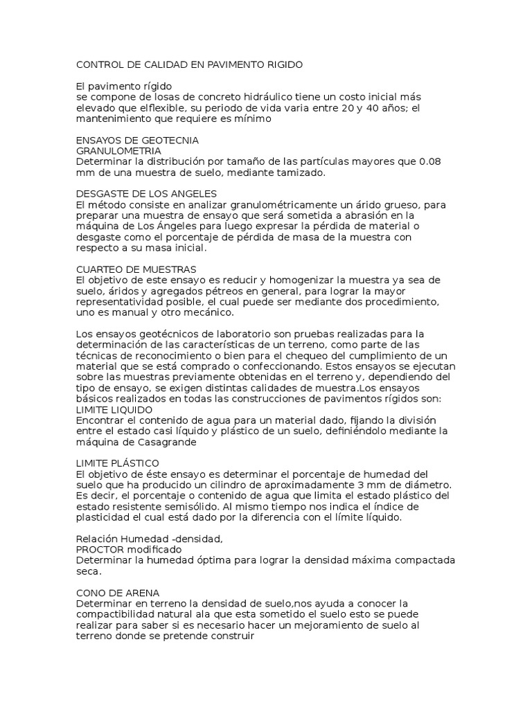 Control de Calidad en Pavimentos Rígidos | PDF