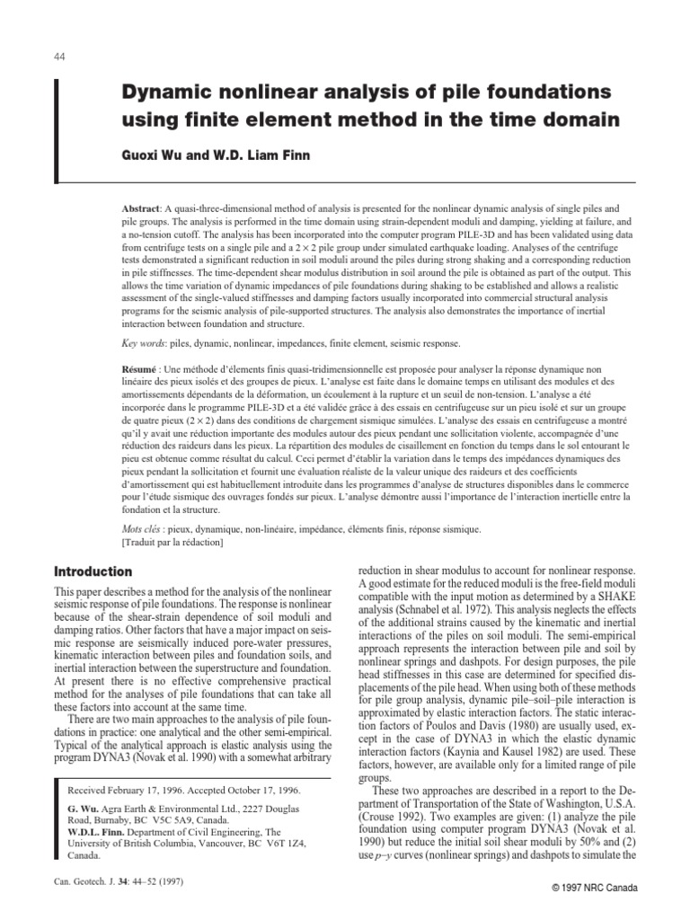 (1996) Dynamic Nonlinear Analysis of Pile Foundations Using Finite ...