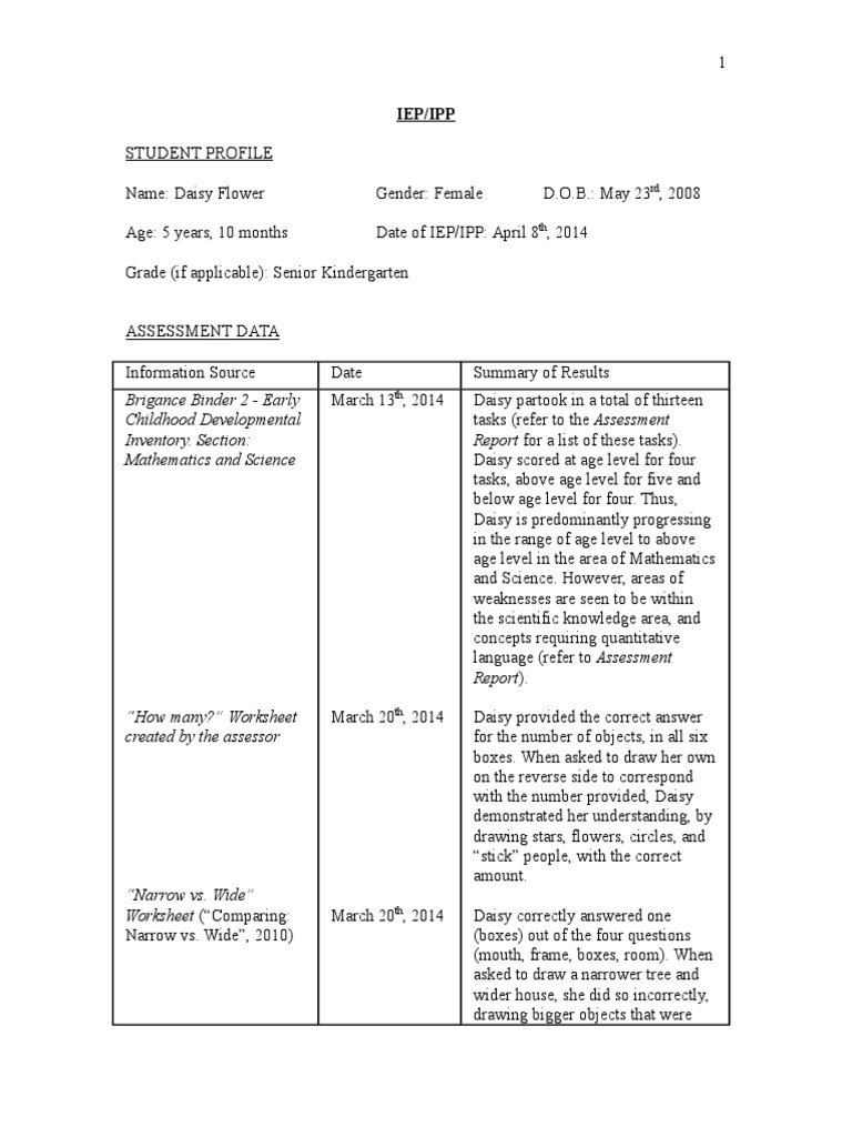 Brigance Binder 2 Early Childhood Developmental Inventory. Section