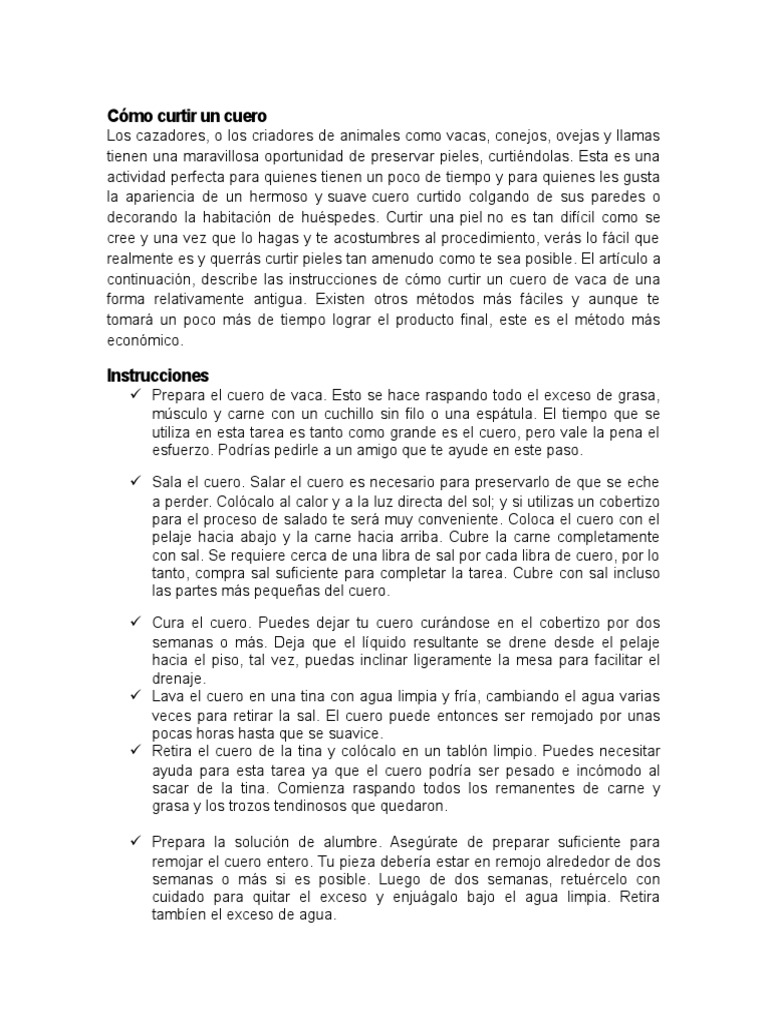 Cómo Curtir Un Cuero PDF Carne Cuero