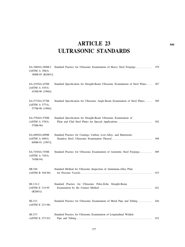 Ultrasonic Testing Standards SA-388 | PDF | Ultrasound | Steel