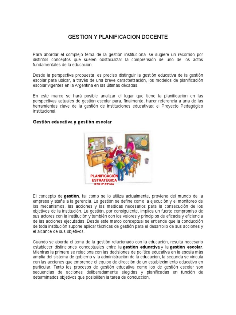 Planificación y Gestión Educativa | PDF | Planificación | Institución