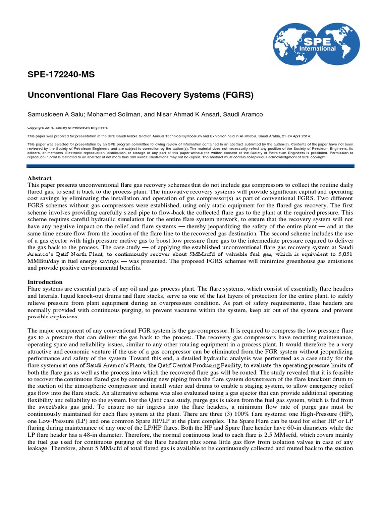 Unconventional Flare Gas Recovery Systems (FGRS) | PDF | Gas Compressor ...