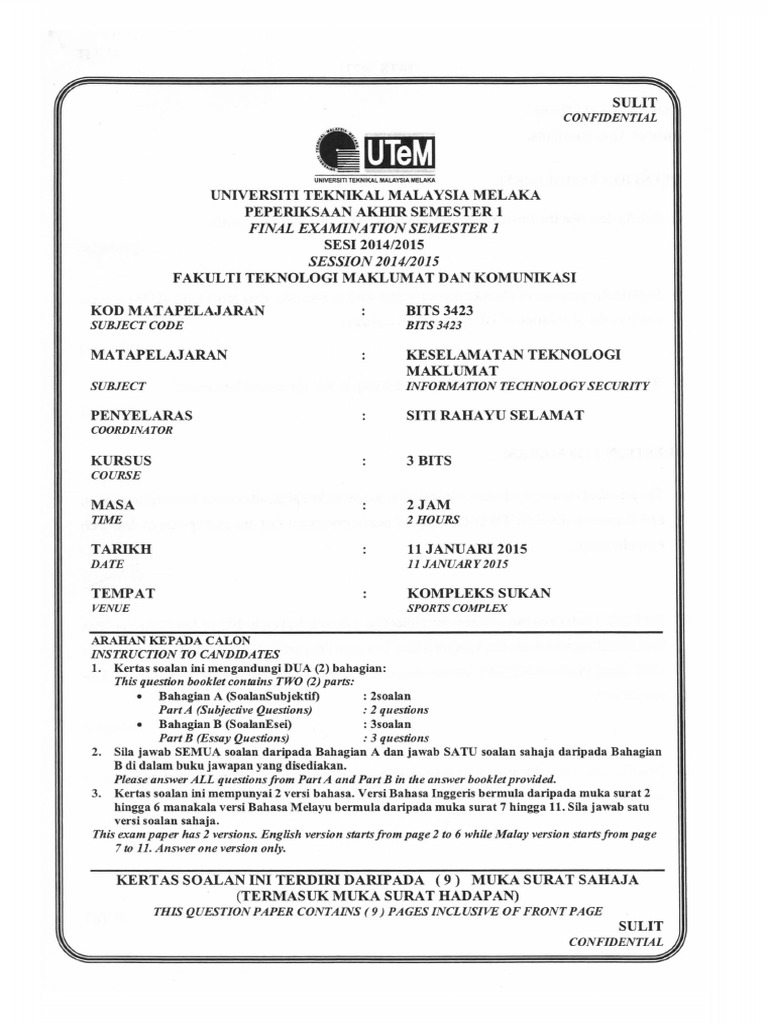 Keselamatan Teknologi Maklumat Information Technology Security Pdf