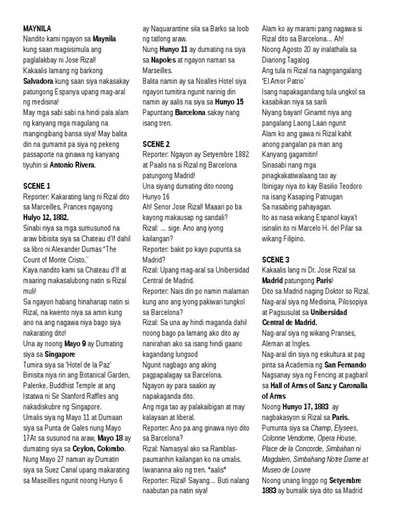 Paglalakbay Ni Rizal (Script) | PDF