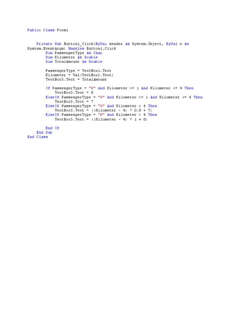 Taxi Fare Calculator in VB.NET | PDF