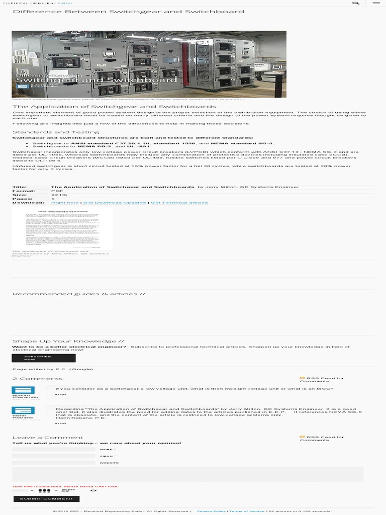Difference Between Switchboard and Switchgear PDF Electric Power