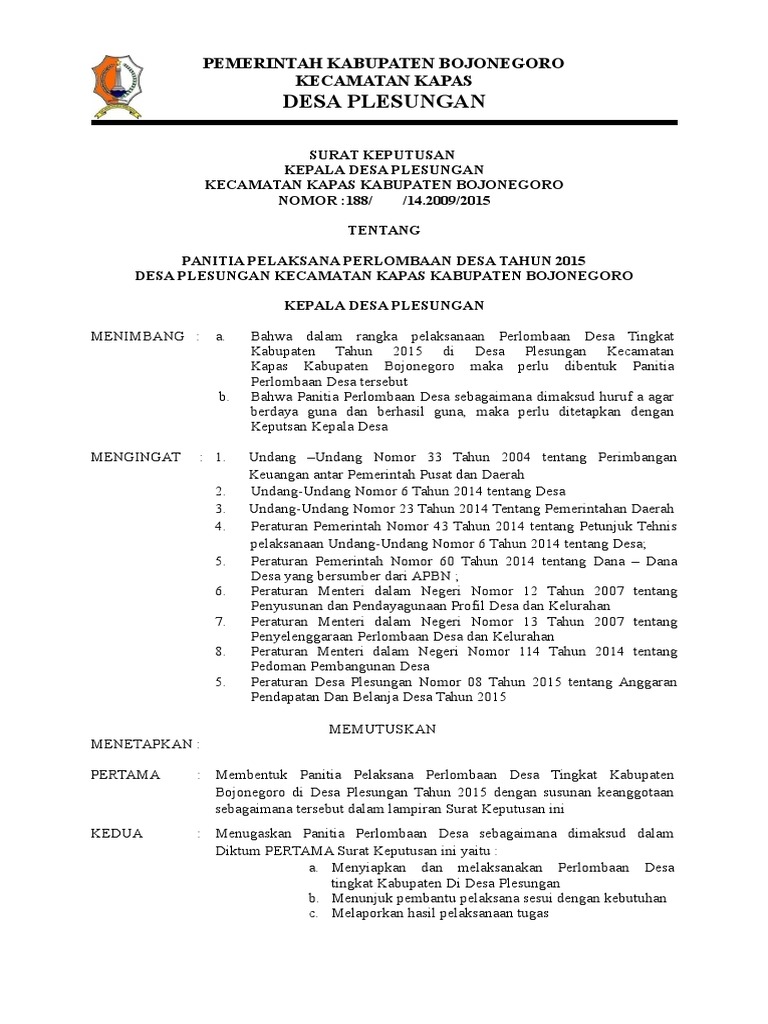 Sk Panitia Lomba Desa LO lah yang menjadi penghubung panitia yang lain dengan peserta.