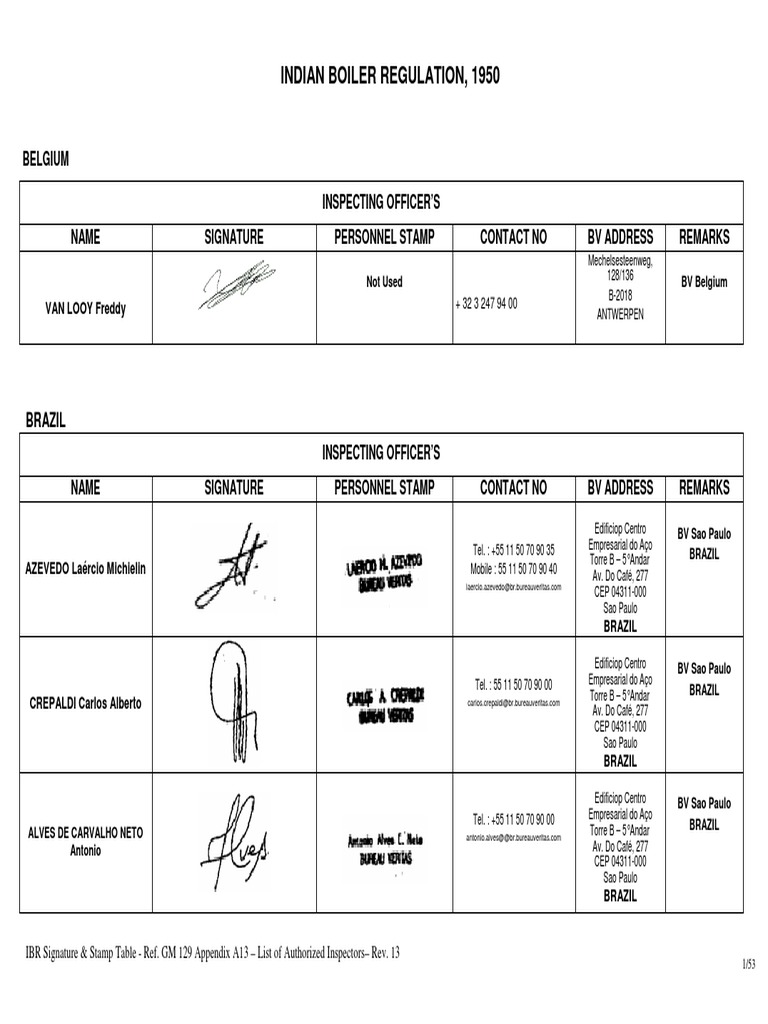 IBR TABLE SIGNATURE & Stamp Rev.13 PDF | PDF | Shanghai