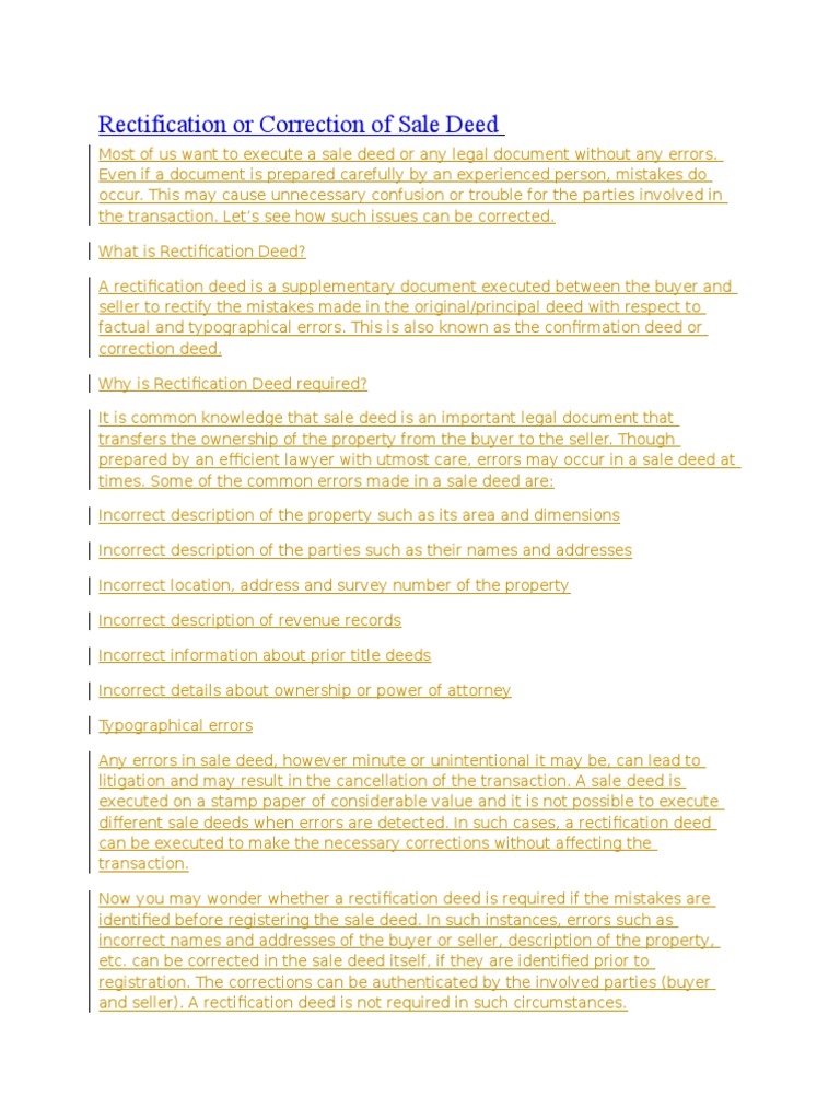 Rectification or Correction of Sale Deed PDF Ratification Deed