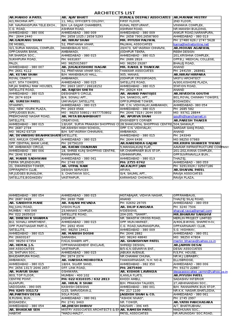 Ahmedabad Architects Contact List | PDF | Gujarat | Sikhism