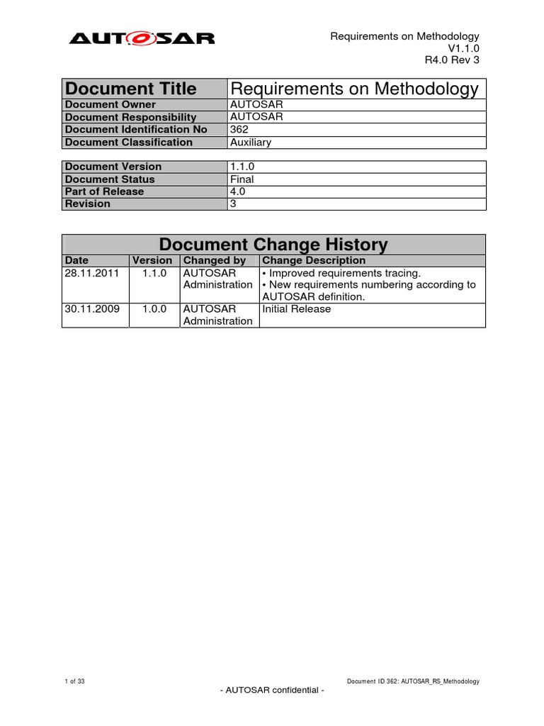 AUTOSAR RS Methodology | PDF | Specification (Technical Standard ...