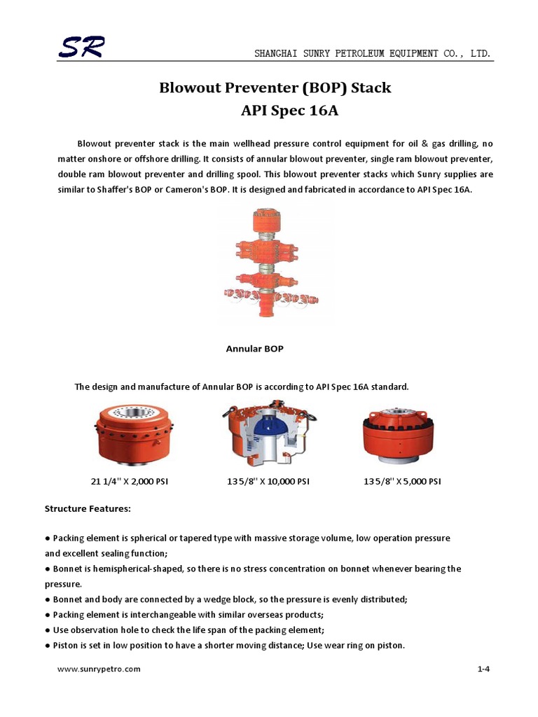 Blowout Preventer (BOP) Stack API Spec 16A: Shanghai Sunry Petroleum ...