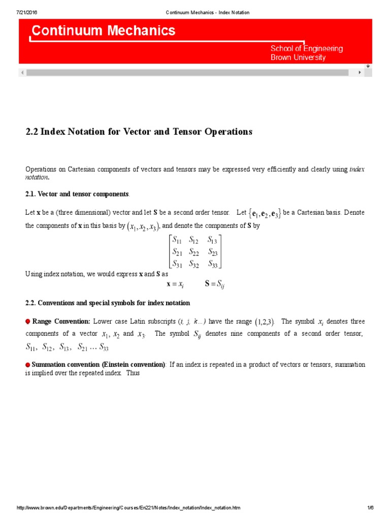 Index Notation in Continuum Mechanics | PDF | Tensor | Euclidean Vector