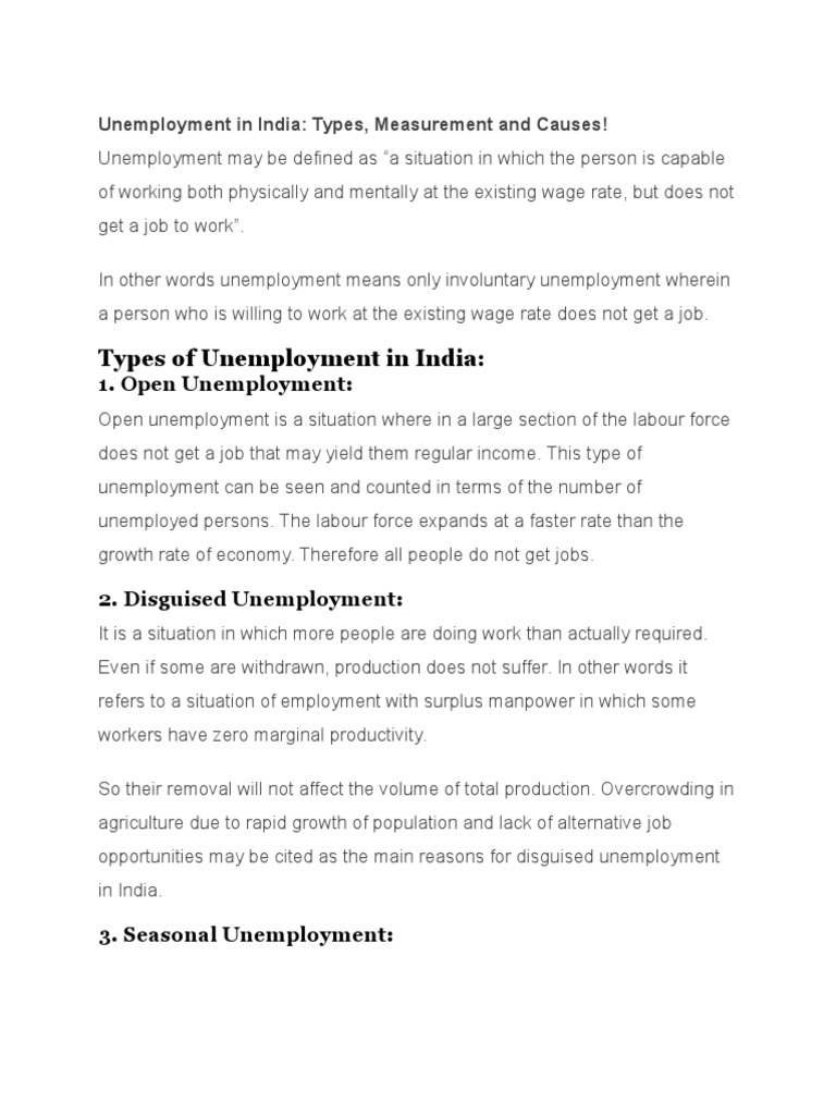 Types of Unemployment in India | PDF | Underemployment | Unemployment