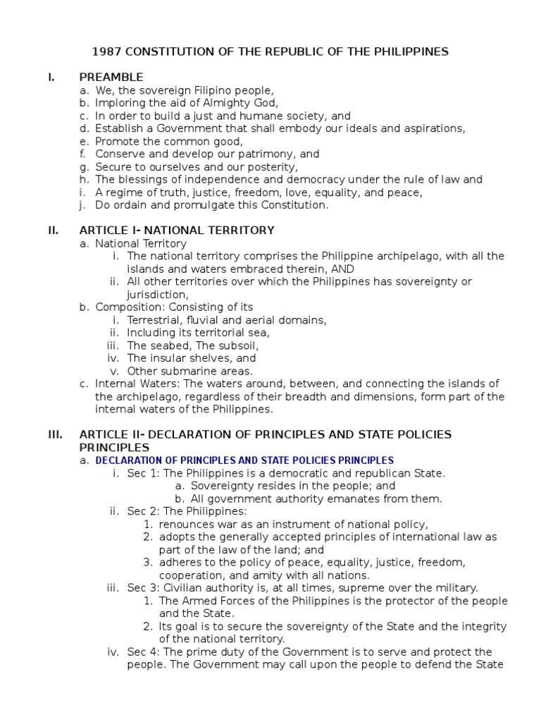 1987 Philippine Constitution Overview | PDF | Citizenship ...