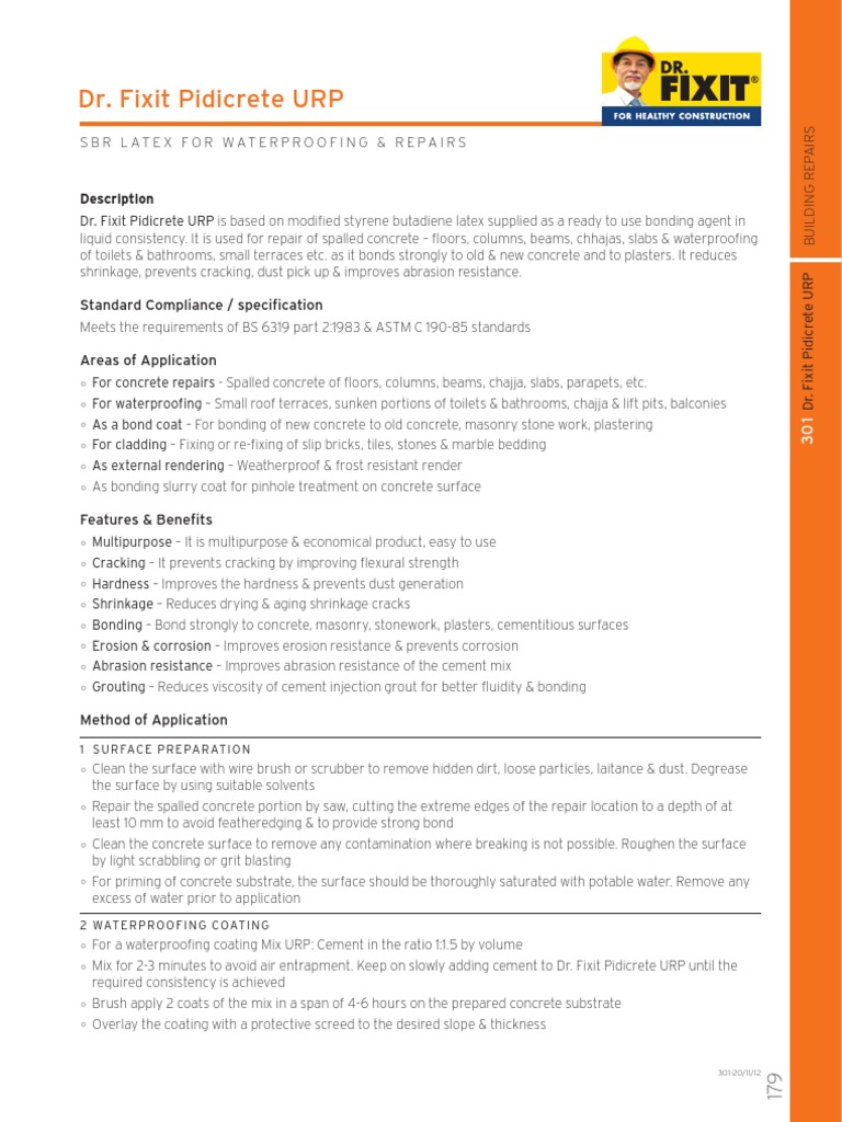 Dr Fixit Pidicrete Urp 171 1 Pdf Pdf Mortar Masonry Concrete