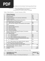 Table of Specifications For The Medical Technology Board Exam