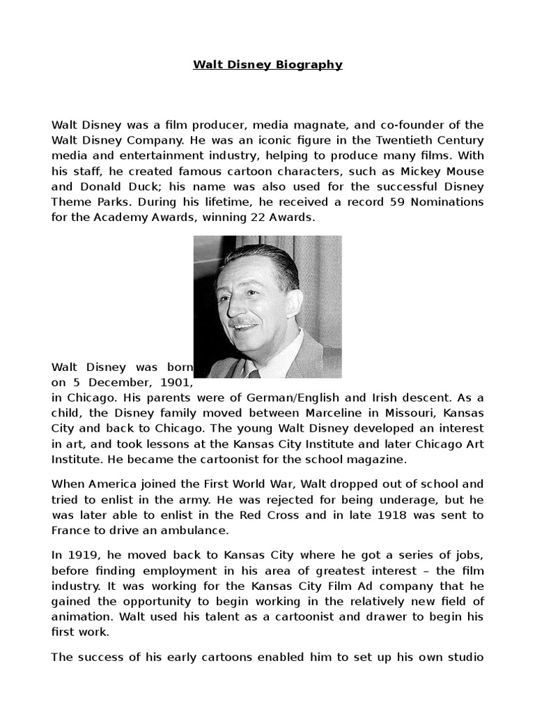 walt disney brief biography